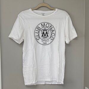CLUB MONACO Unisex Heritage Crest Cotton Crewneck T-Shirt in White. Size Small.